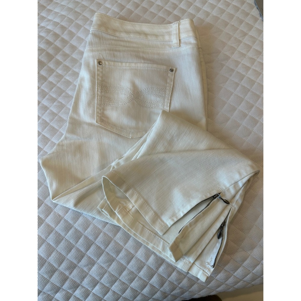 White House Black Market Blanc Slim Crop White Jeans Zipper Hem 10